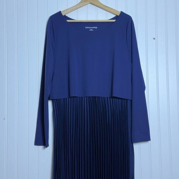 Soft surroundings Cassandra Dress Elegant Navy Pleated Midi Dress Large Casual - Picture 7 of 13